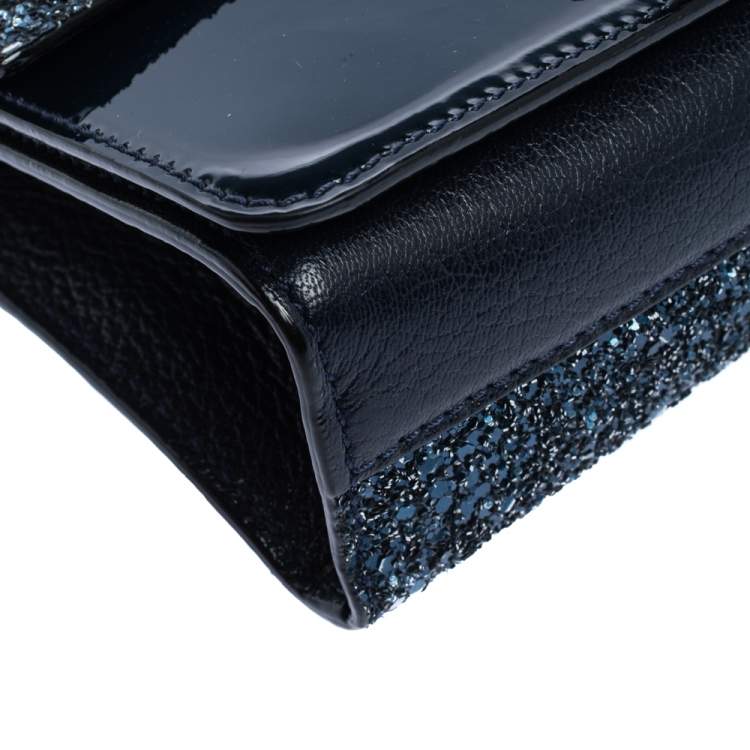 Pre Owned Jimmy Choo Three Tone Blue Glitter and Patent Leather Mini Rebel Crossbody Bag
