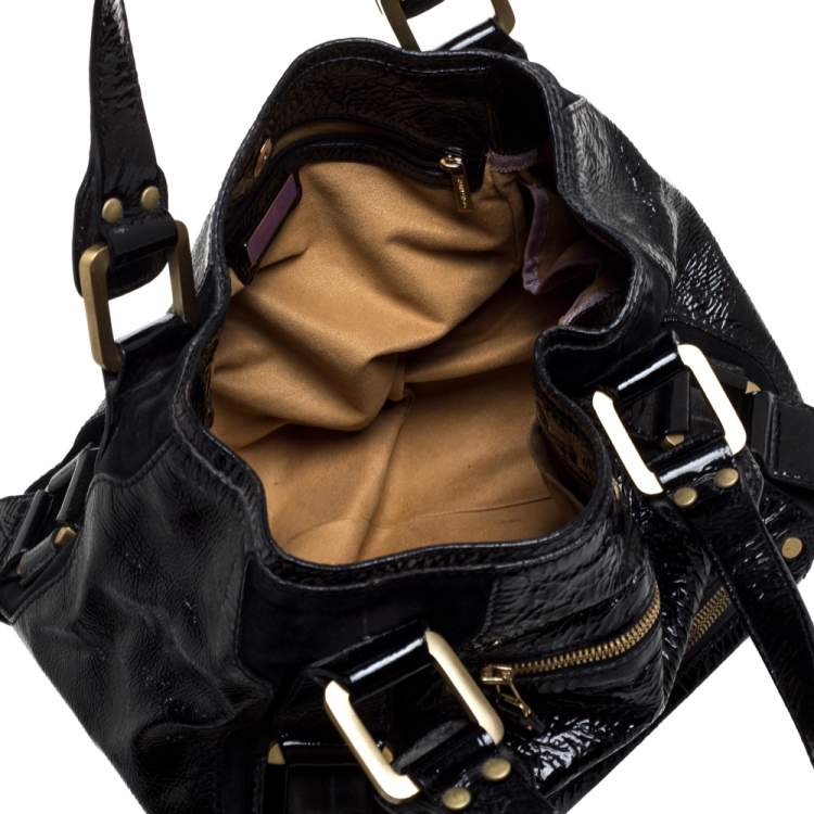 Pre Owned Jimmy Choo Black Patent Leather and Suede Mahala Bag