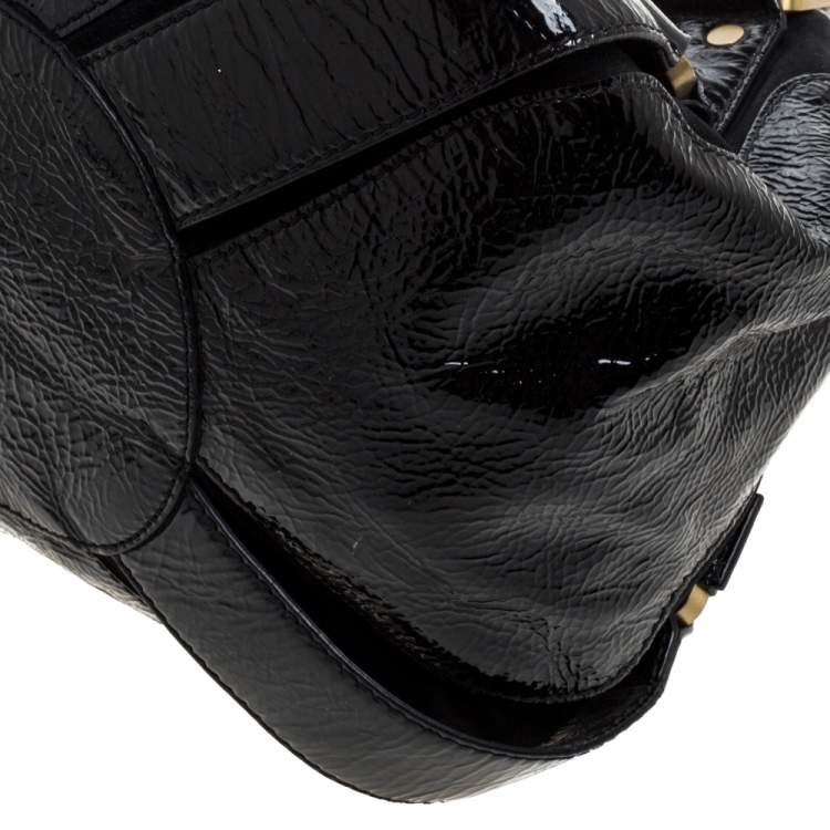 Pre Owned Jimmy Choo Black Patent Leather and Suede Mahala Bag