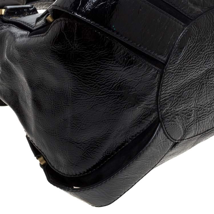 Pre Owned Jimmy Choo Black Patent Leather and Suede Mahala Bag