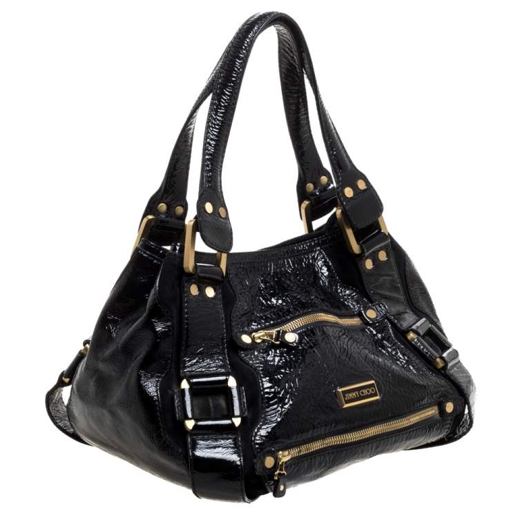 Pre Owned Jimmy Choo Black Patent Leather and Suede Mahala Bag