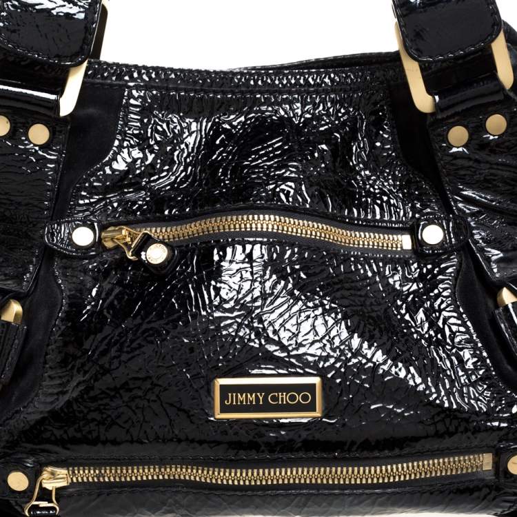 Pre Owned Jimmy Choo Black Patent Leather and Suede Mahala Bag