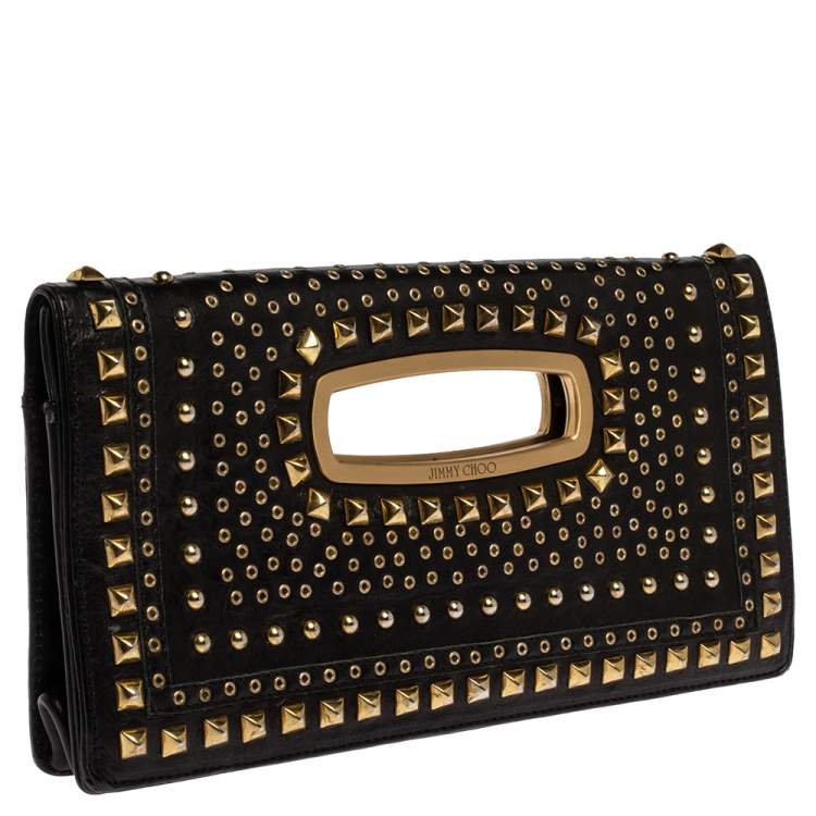 مملوكة مسبقًا Jimmy Choo Black Leather Studded Clutch