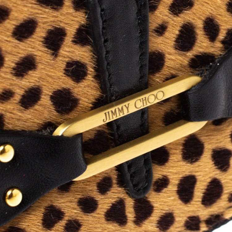 Pre Owned Jimmy Choo Beige/Black Leopard Print Calfhair and Leather Compact Wallet
