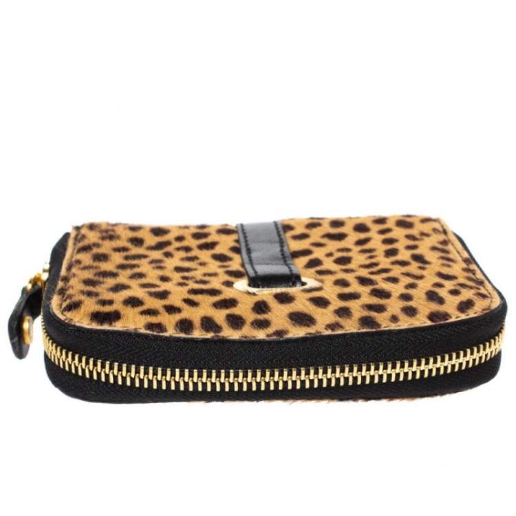 Pre Owned Jimmy Choo Beige/Black Leopard Print Calfhair and Leather Compact Wallet