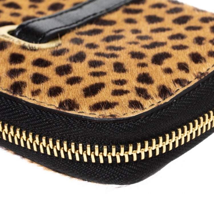 Pre Owned Jimmy Choo Beige/Black Leopard Print Calfhair and Leather Compact Wallet