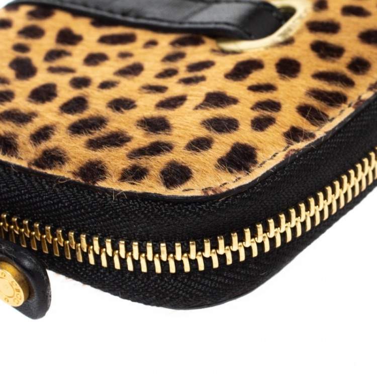 Pre Owned Jimmy Choo Beige/Black Leopard Print Calfhair and Leather Compact Wallet