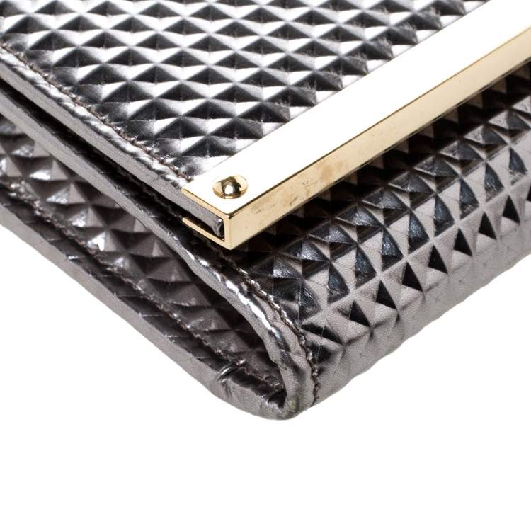 Pre Owned Jimmy Choo Metallic Silver Leather Milla Chain Clutch