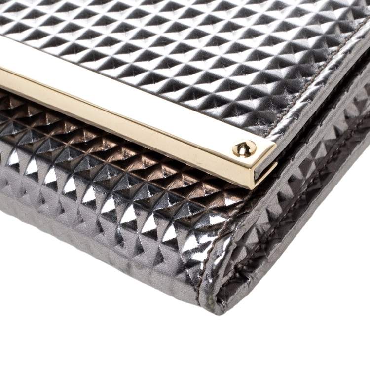 Pre Owned Jimmy Choo Metallic Silver Leather Milla Chain Clutch