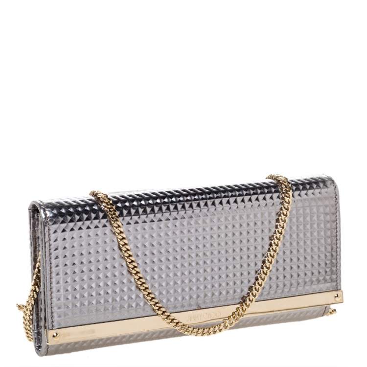 Pre Owned Jimmy Choo Metallic Silver Leather Milla Chain Clutch