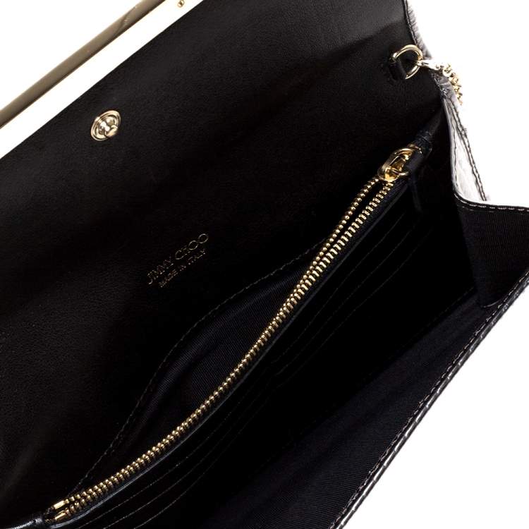 Pre Owned Jimmy Choo Metallic Silver Leather Milla Chain Clutch