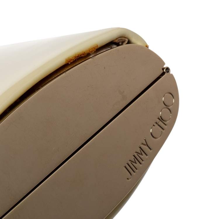 Pre Owned Jimmy Choo Beige Patent Leather Carmen Clutch