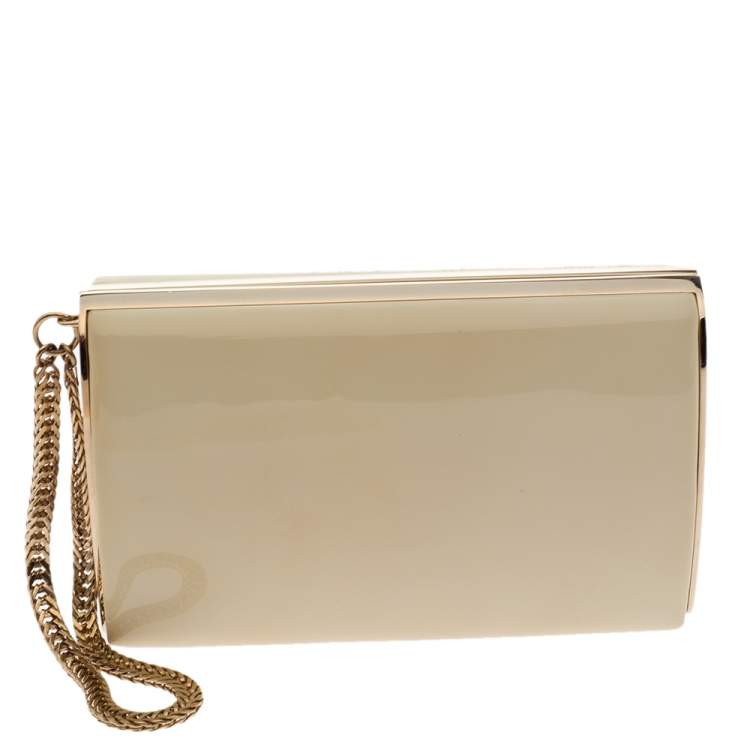 Pre Owned Jimmy Choo Beige Patent Leather Carmen Clutch