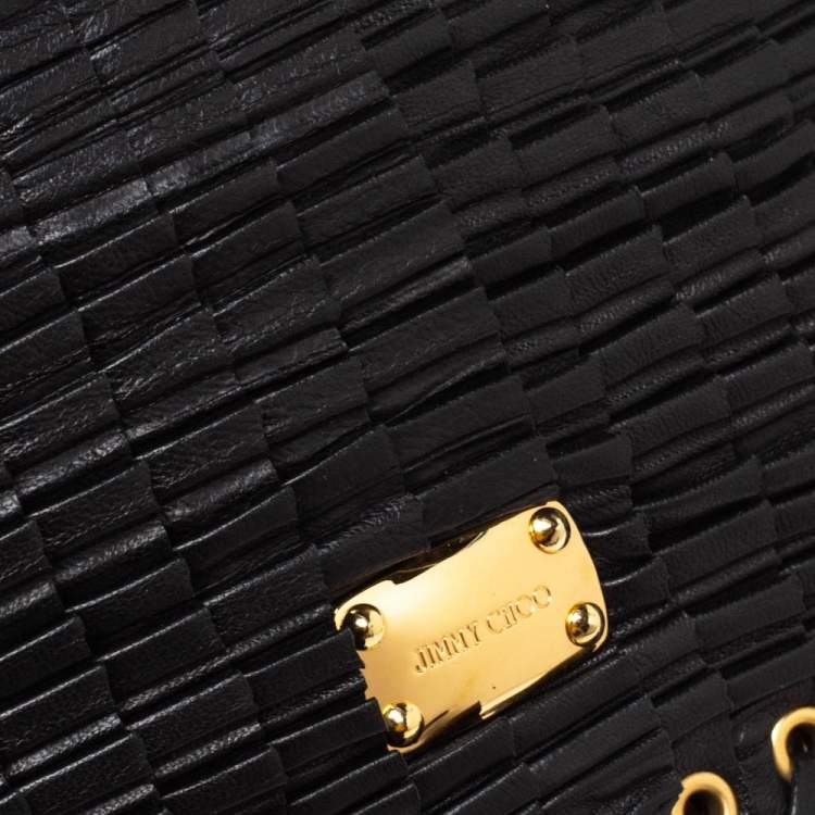 Pre Owned Jimmy Choo Black Leather Pleated Cristina Shoulder Bag