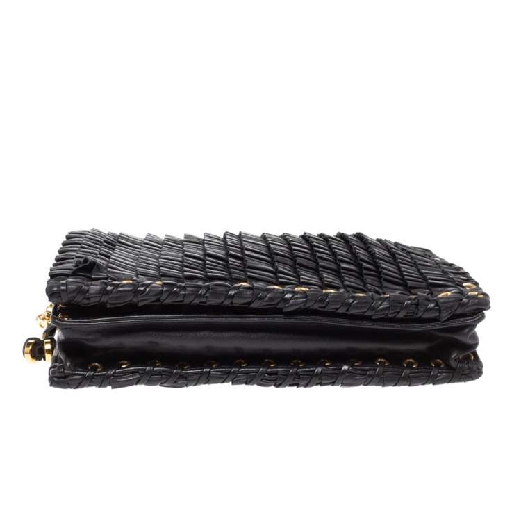 Pre Owned Jimmy Choo Black Leather Pleated Cristina Shoulder Bag