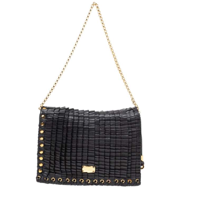 Pre Owned Jimmy Choo Black Leather Pleated Cristina Shoulder Bag