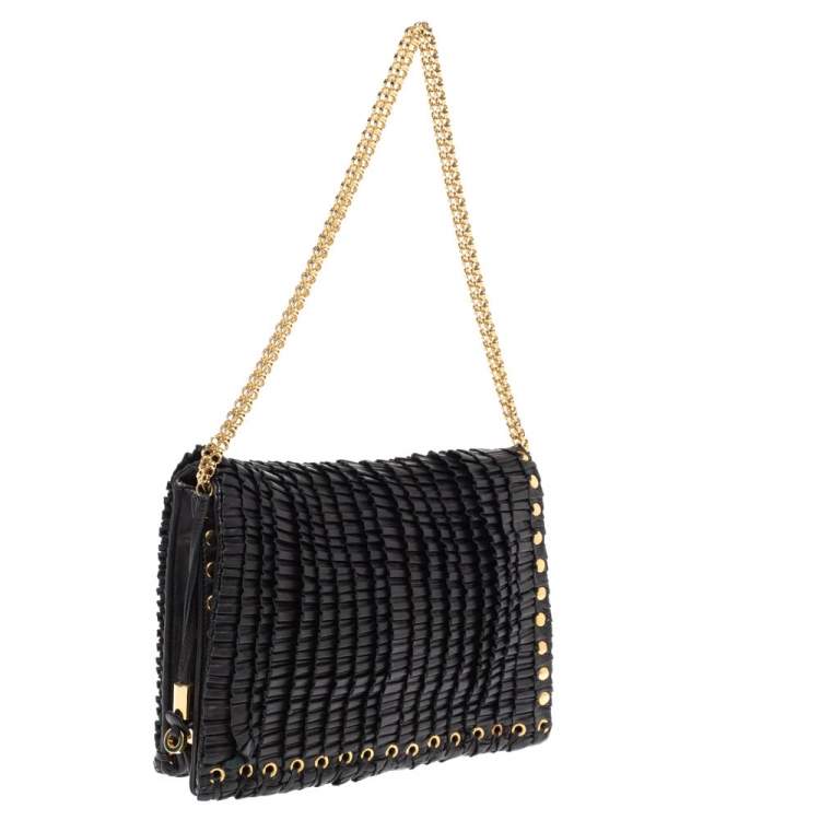 Pre Owned Jimmy Choo Black Leather Pleated Cristina Shoulder Bag
