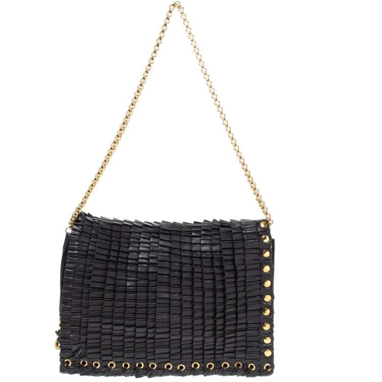 Pre Owned Jimmy Choo Black Leather Pleated Cristina Shoulder Bag