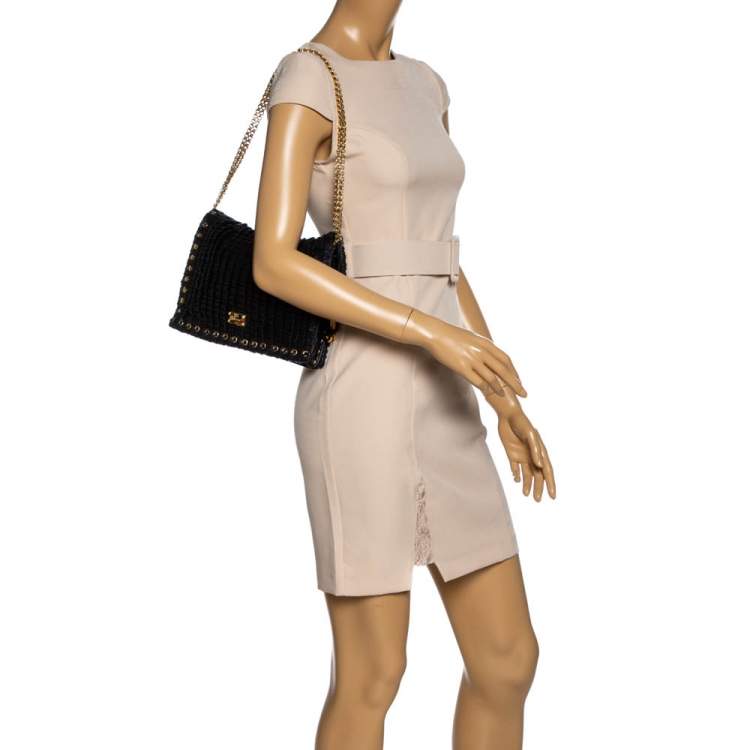 Pre Owned Jimmy Choo Black Leather Pleated Cristina Shoulder Bag