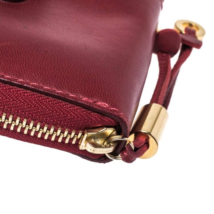 Pre Owned Jimmy Choo Red Leather Ring Buckle Zip Around Continental Wallet