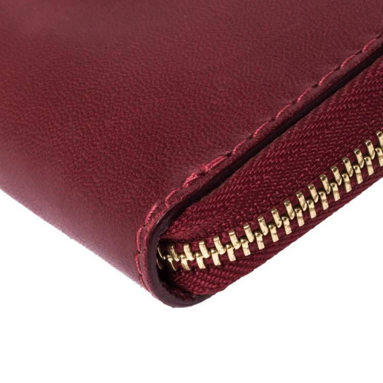 Pre Owned Jimmy Choo Red Leather Ring Buckle Zip Around Continental Wallet