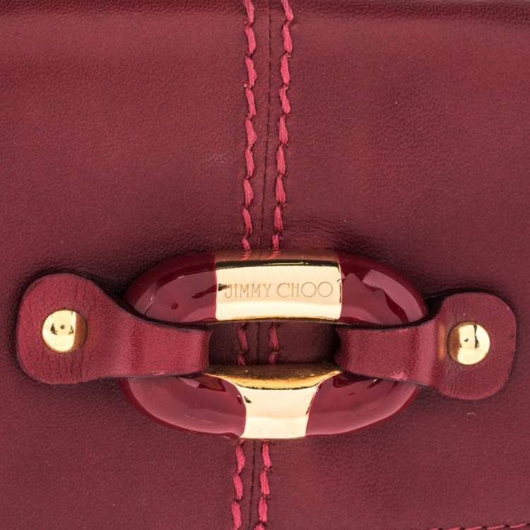 Pre Owned Jimmy Choo Red Leather Ring Buckle Zip Around Continental Wallet