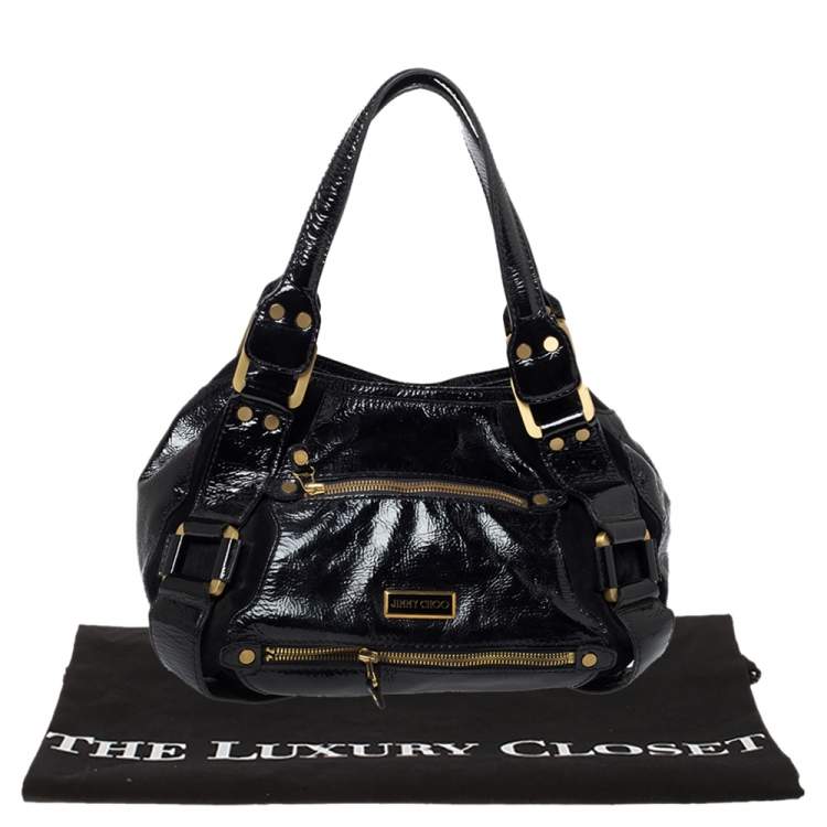 Pre Owned Jimmy Choo Black Patent Leather and Suede Mahala Bag