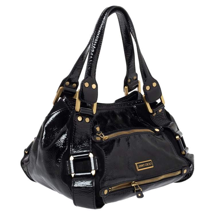 Pre Owned Jimmy Choo Black Patent Leather and Suede Mahala Bag