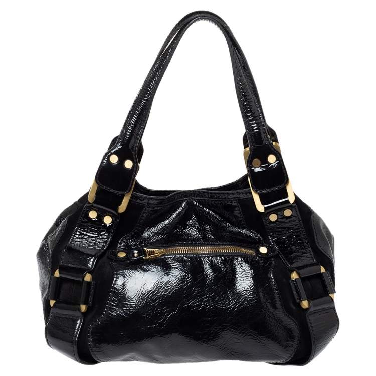 Pre Owned Jimmy Choo Black Patent Leather and Suede Mahala Bag