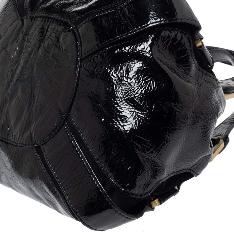 Pre Owned Jimmy Choo Black Patent Leather and Suede Mahala Bag