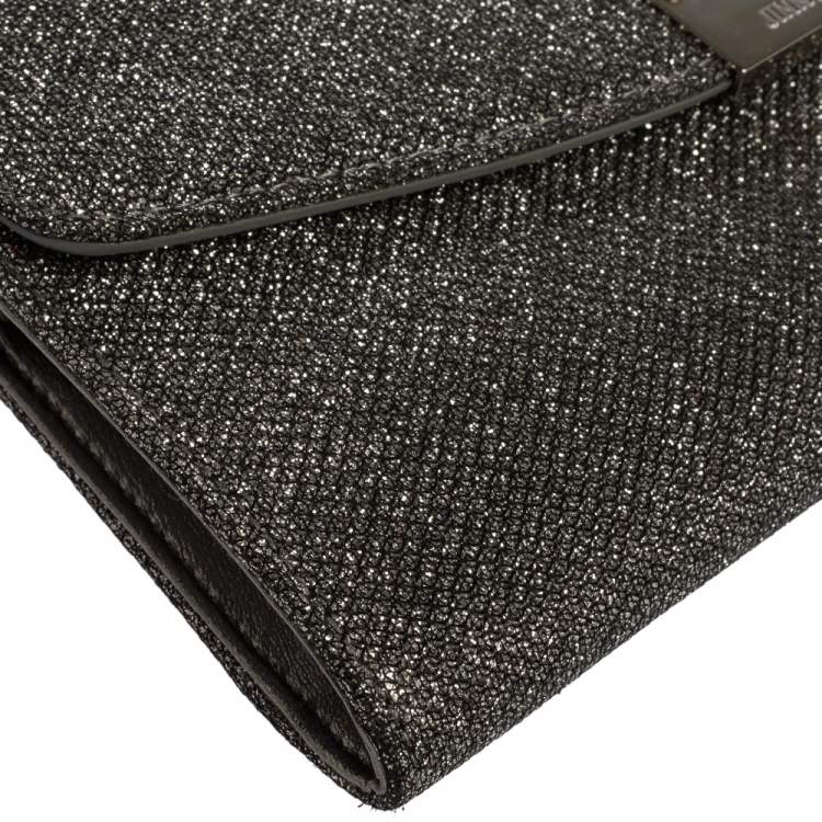 Pre Owned Jimmy Choo Grey Shimmer Fabric Riane Chain Clutch
