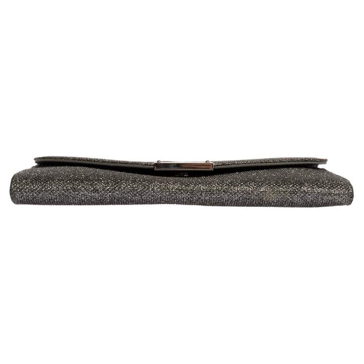 Pre Owned Jimmy Choo Grey Shimmer Fabric Riane Chain Clutch