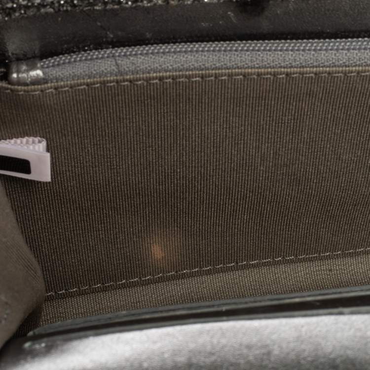 Pre Owned Jimmy Choo Grey Shimmer Fabric Riane Chain Clutch
