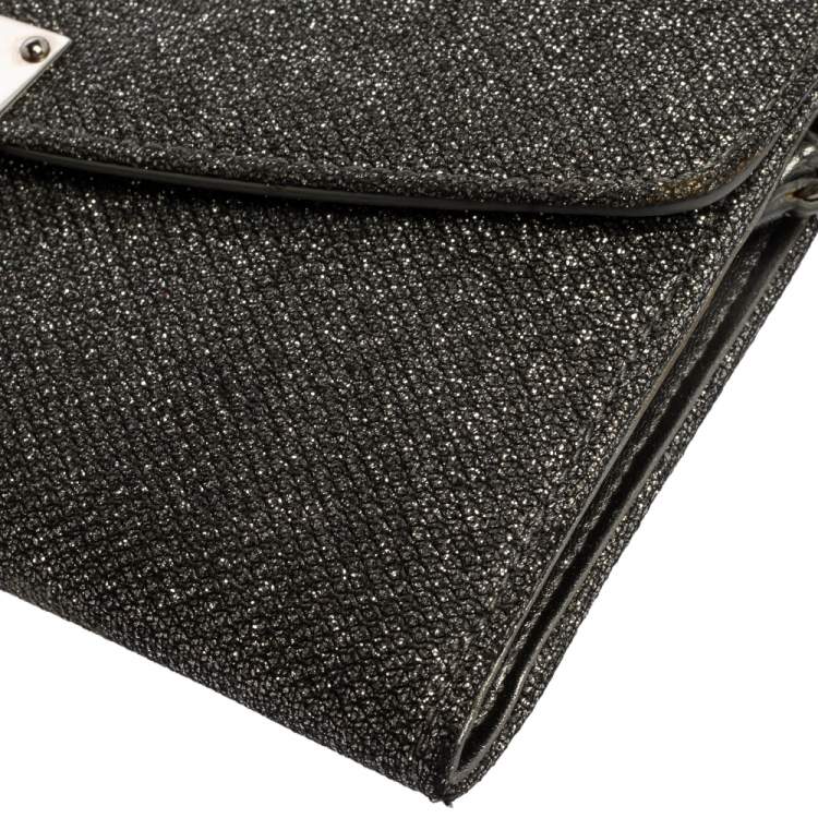 Pre Owned Jimmy Choo Grey Shimmer Fabric Riane Chain Clutch
