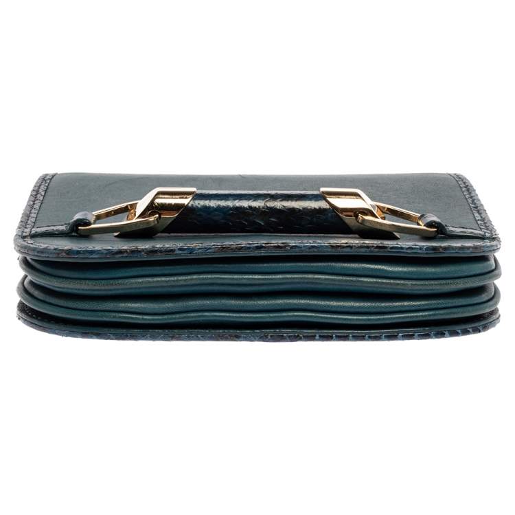 Pre Owned Jimmy Choo Dark Teal Leather and Python Trim Zadie Crossbody Bag