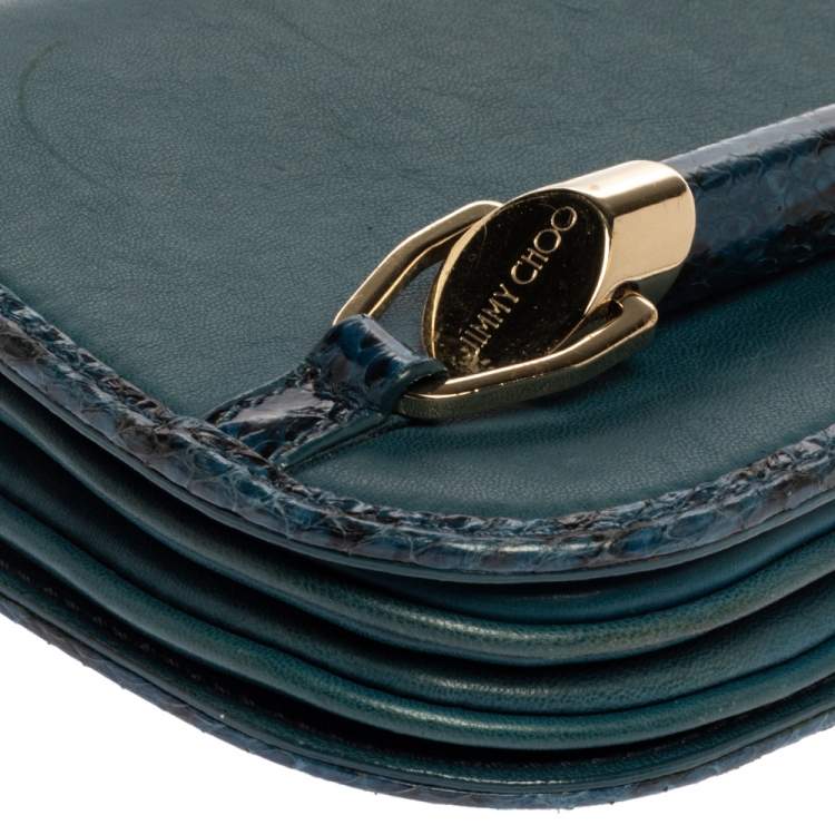 Pre Owned Jimmy Choo Dark Teal Leather and Python Trim Zadie Crossbody Bag