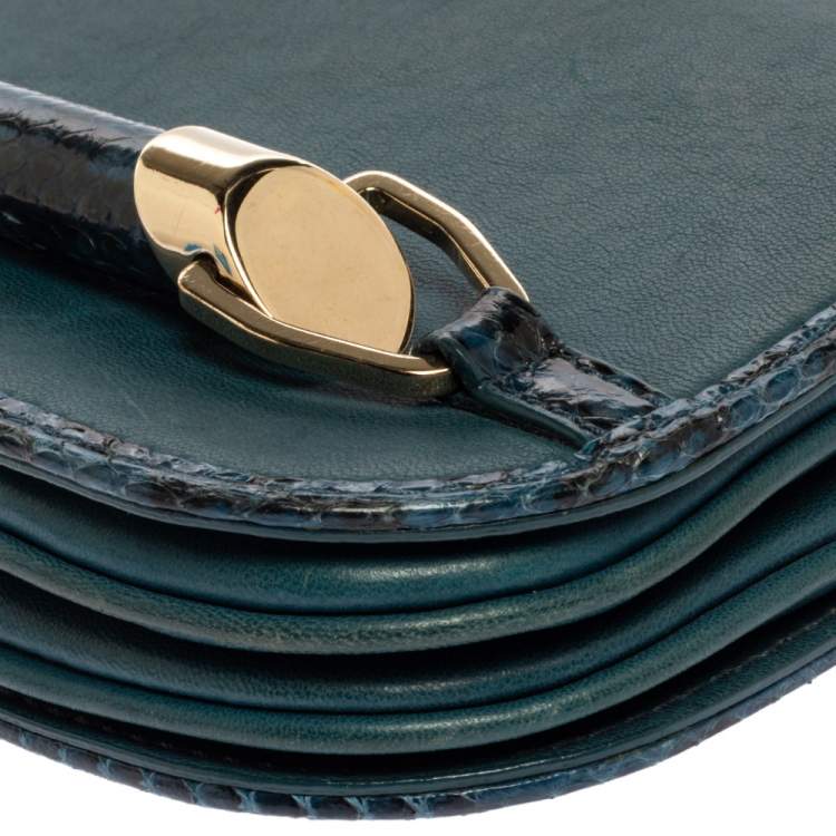 Pre Owned Jimmy Choo Dark Teal Leather and Python Trim Zadie Crossbody Bag