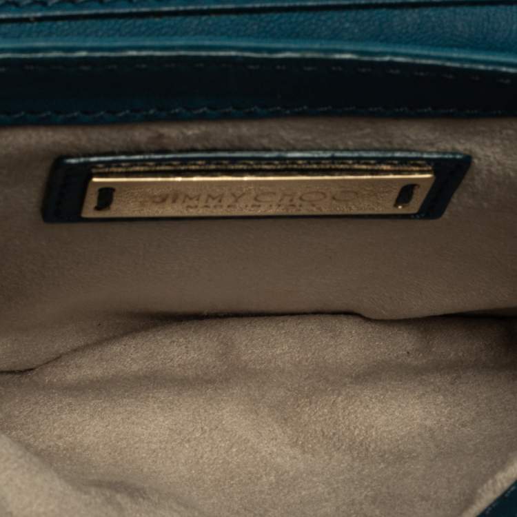 Pre Owned Jimmy Choo Dark Teal Leather and Python Trim Zadie Crossbody Bag