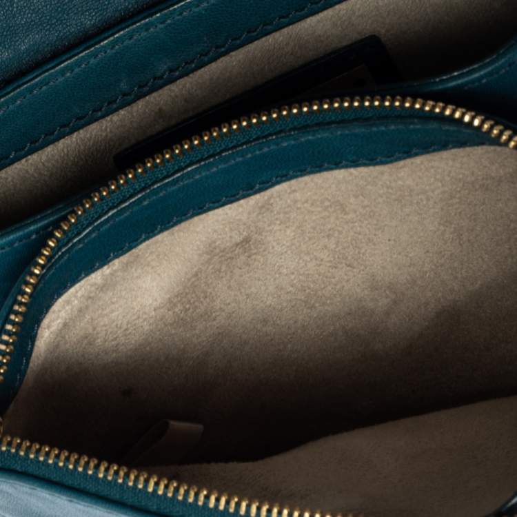 Pre Owned Jimmy Choo Dark Teal Leather and Python Trim Zadie Crossbody Bag