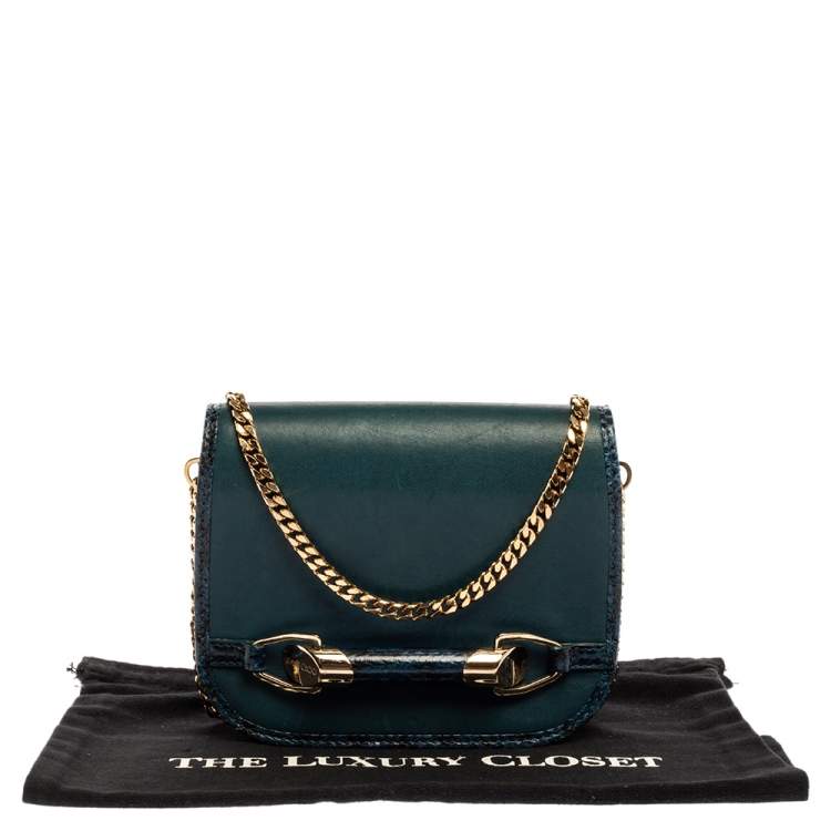 Pre Owned Jimmy Choo Dark Teal Leather and Python Trim Zadie Crossbody Bag