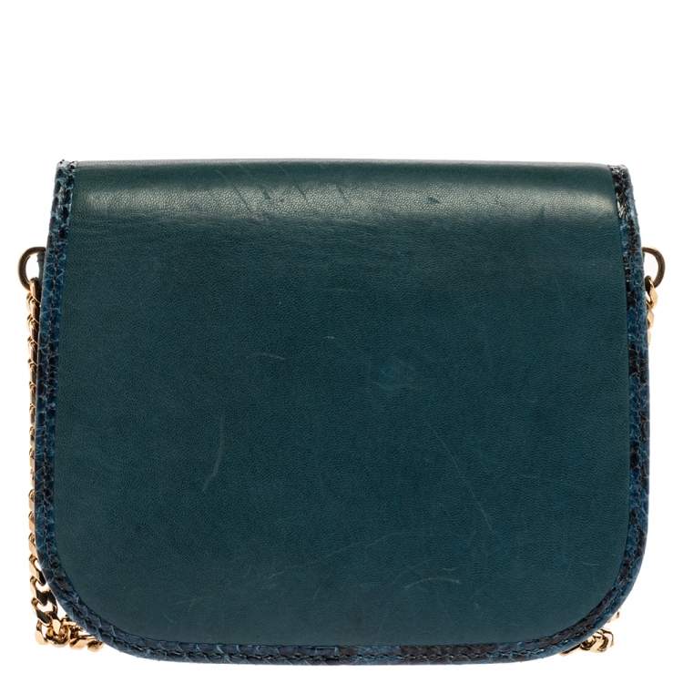 Pre Owned Jimmy Choo Dark Teal Leather and Python Trim Zadie Crossbody Bag