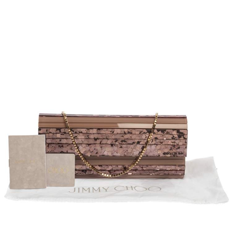 Pre Owned Jimmy Choo Beige Glitter Acrylic Sweetie Chain Clutch