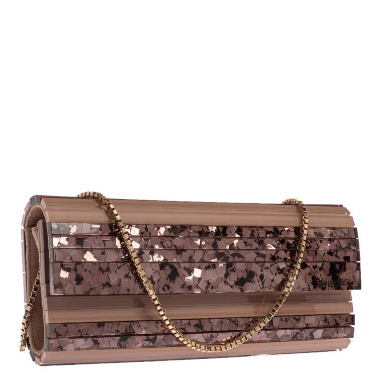 Pre Owned Jimmy Choo Beige Glitter Acrylic Sweetie Chain Clutch