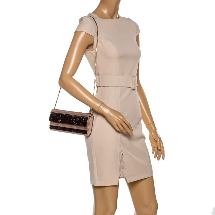 Pre Owned Jimmy Choo Beige Glitter Acrylic Sweetie Chain Clutch