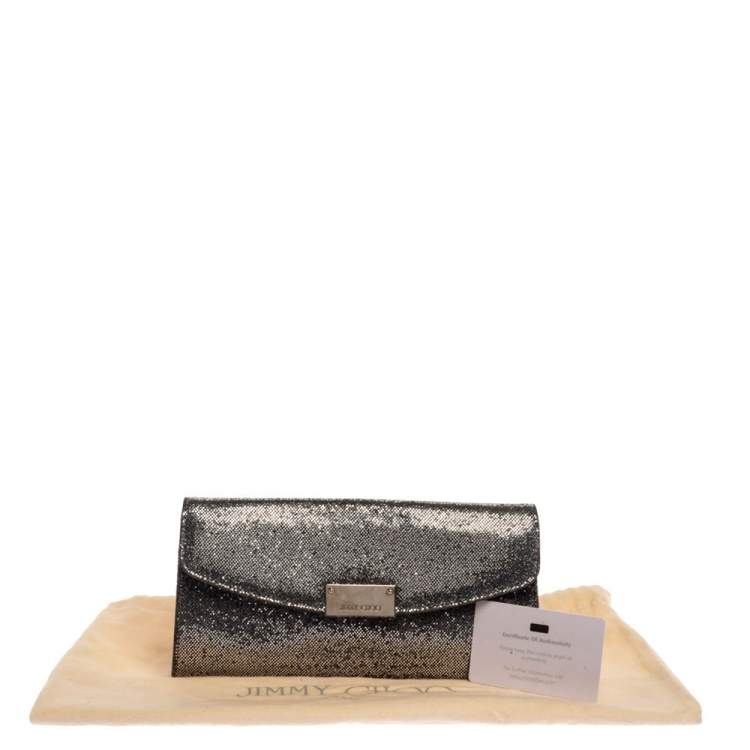 مملوكة مسبقًا Jimmy Choo Silver Lamé Glitter Riane Clutch