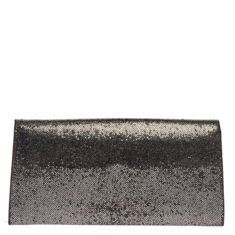 مملوكة مسبقًا Jimmy Choo Silver Lamé Glitter Riane Clutch