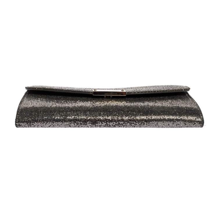 مملوكة مسبقًا Jimmy Choo Silver Lamé Glitter Riane Clutch