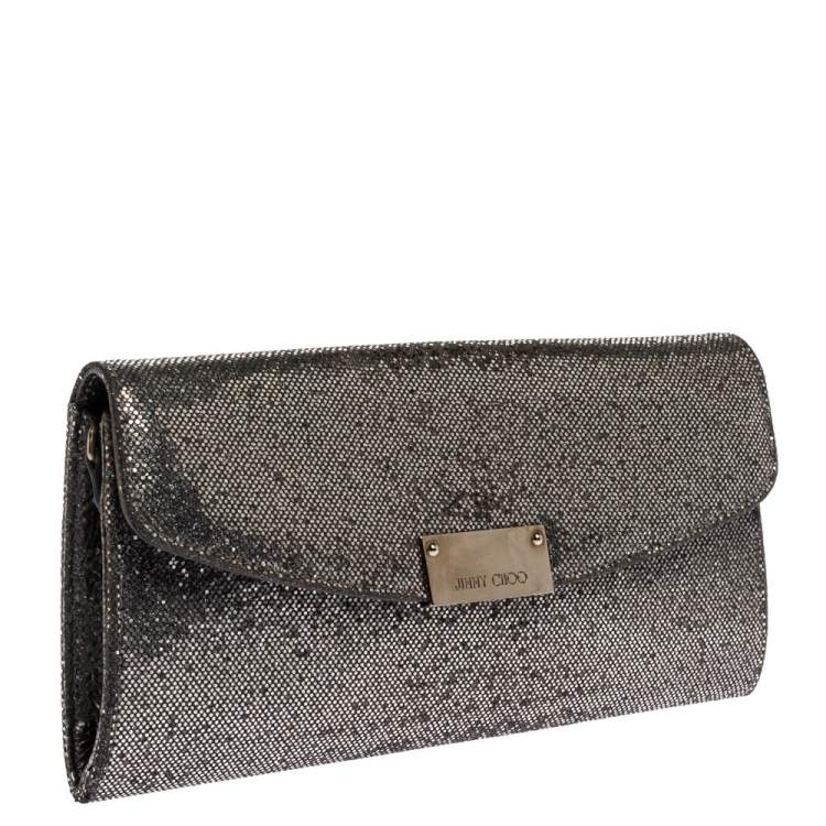 مملوكة مسبقًا Jimmy Choo Silver Lamé Glitter Riane Clutch