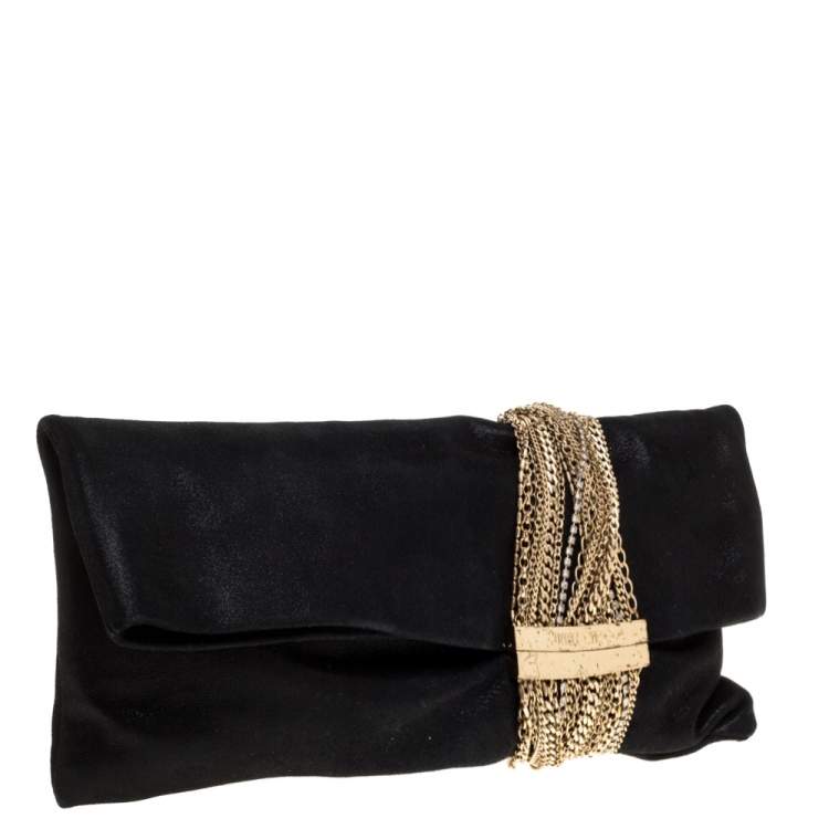 Pre Owned Jimmy Choo Black Shimmer Suede Chandra Clutch