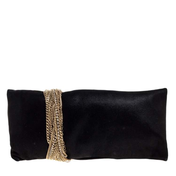 Pre Owned Jimmy Choo Black Shimmer Suede Chandra Clutch